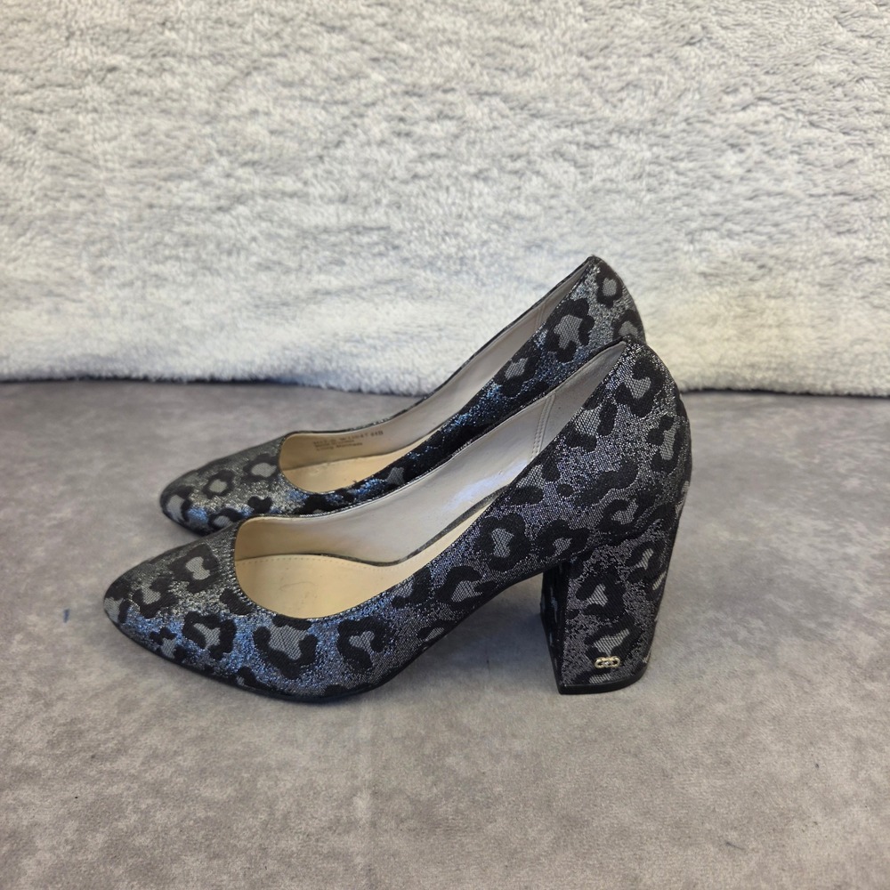 Cole Haan Grand.OS Metallic Leopard Print Block Heel Pumps Silver Black 6.5